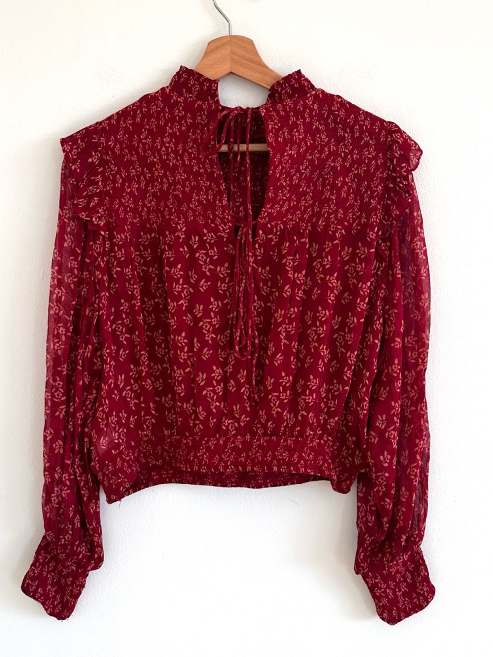 Free People Roma ditsy floral sheer red long sleeve top XS - Picture 6 of 8